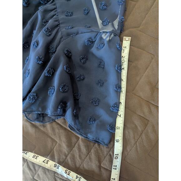 Babydoll style short sleeve navy dress w/large Swiss dot detailing plus size 3X - Picture 10 of 11